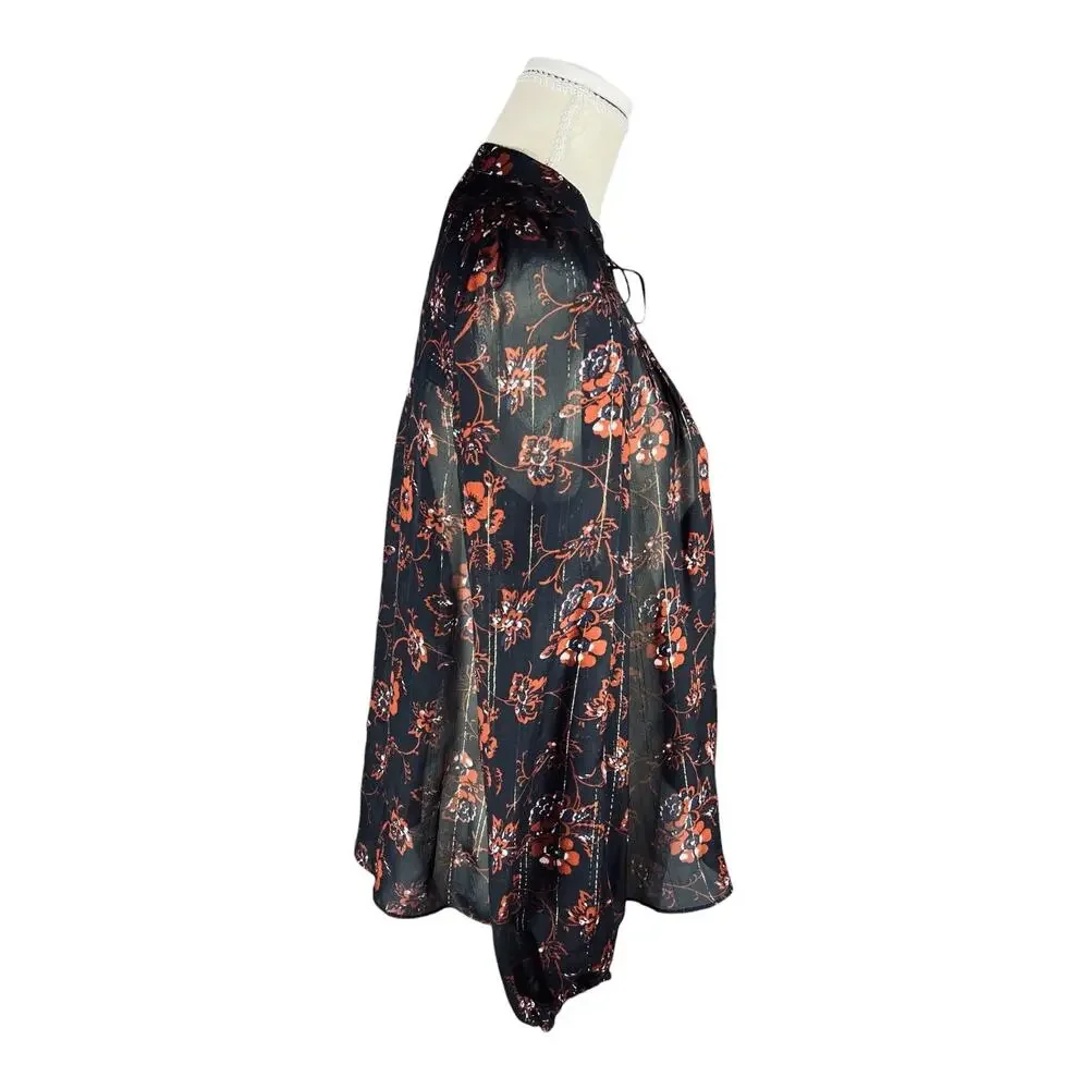 Ulla Johnson Constance Noir Floral Metallic Silk Blouse NWT Size 0